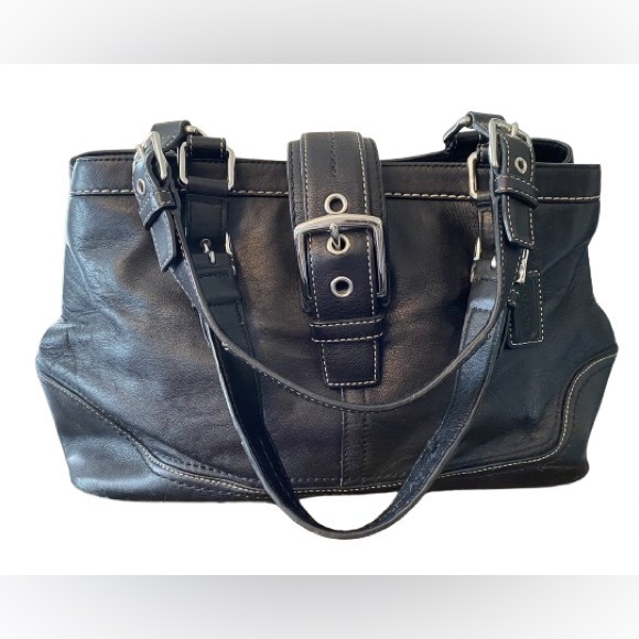 Coach F12602 Hampton Soho Leather Carryall Satchel Shoulder Handbag Black